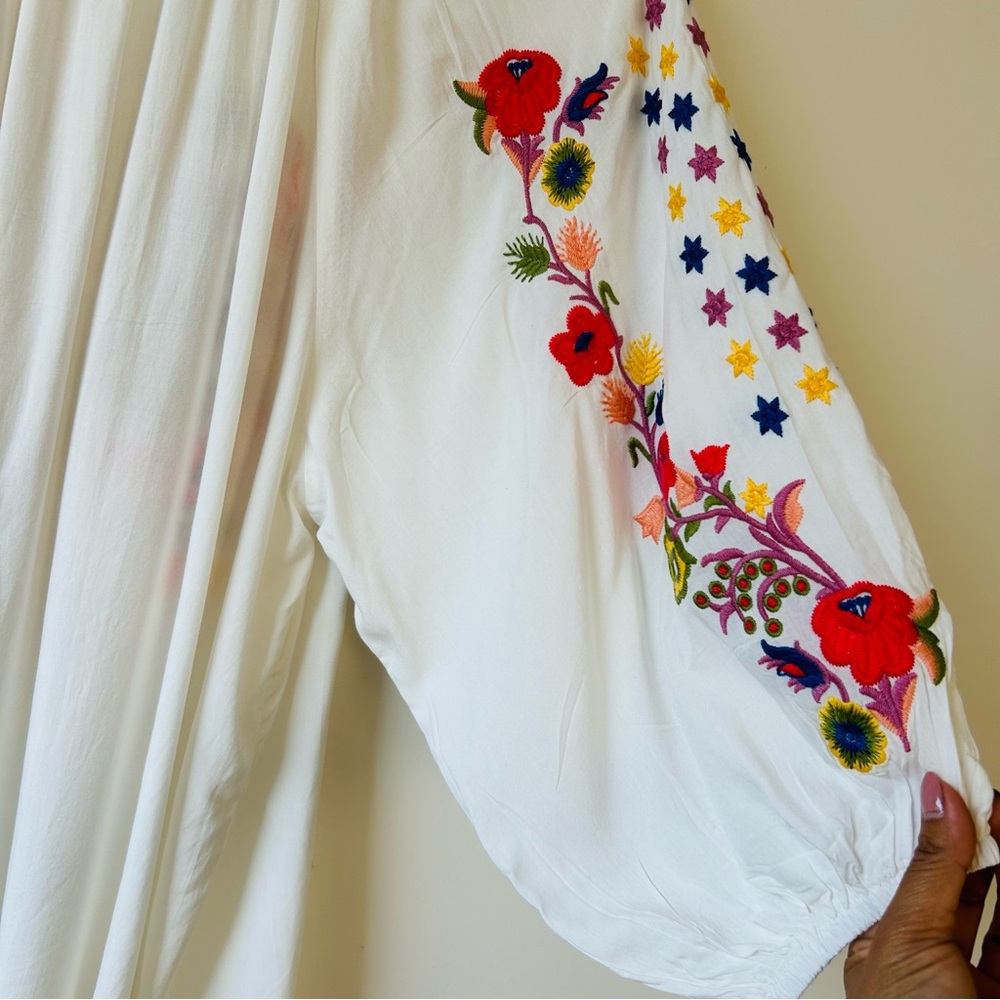 Solitaire Women’s Embroidered Floral Boho Blouse Size L - Picture 6 of 9